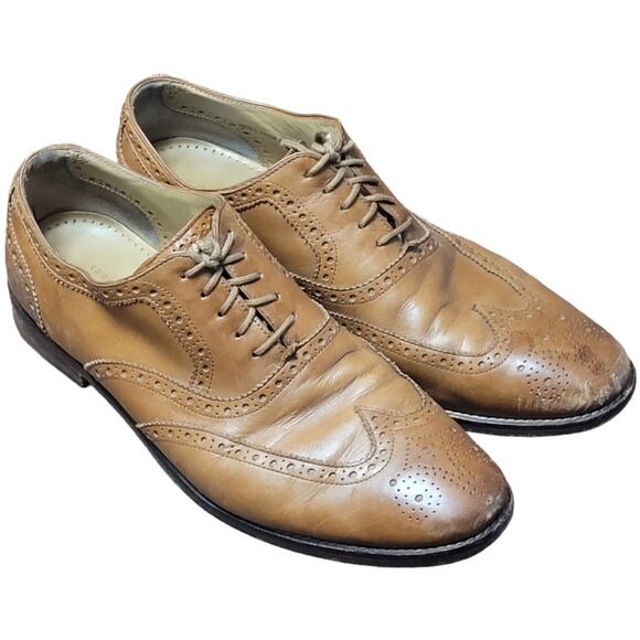 Cole Haan Mens 11.5 British Tan Leather Grand OS Wayne Brogue Derby Oxfords - Picture 1 of 8